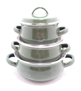 3 Piece Avocado Green Enamel Pot Set - Small