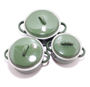3 Piece Avocado Green Enamel Pot Set - Small