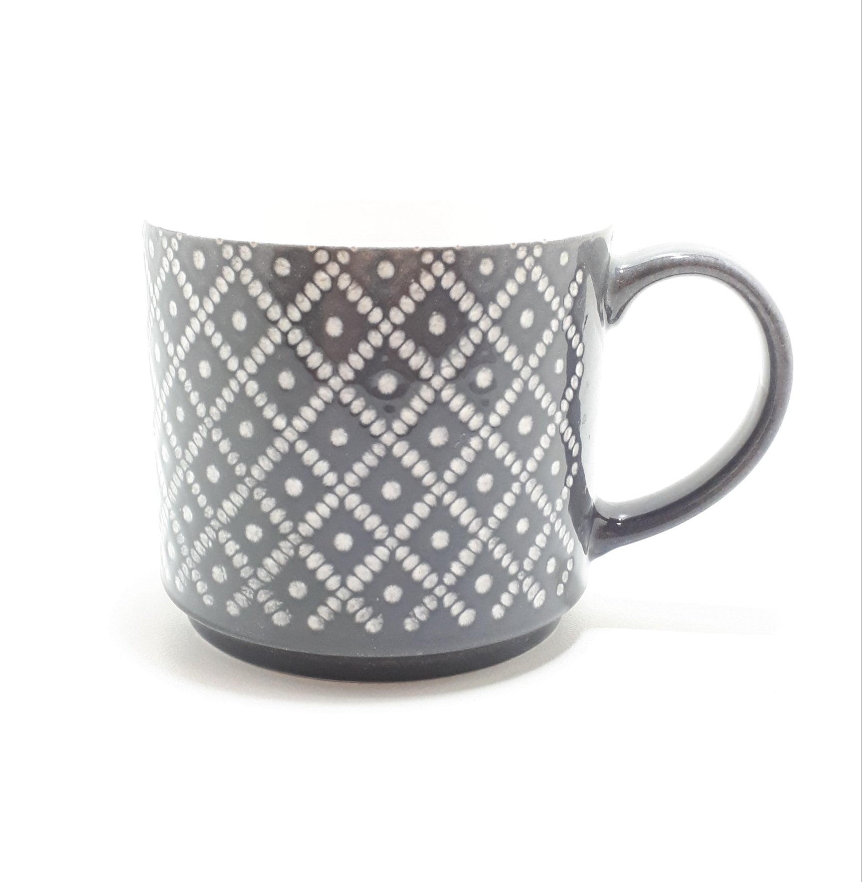 Large Contemporary Soup Mug – Dark Grey With Diamond Dot Patterning
