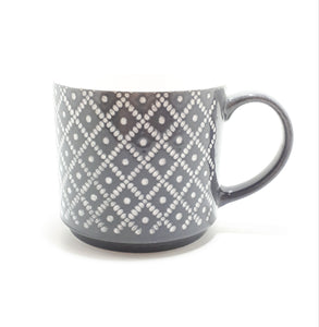 Large Contemporary Soup Mug – Dark Grey With Diamond Dot Patterning