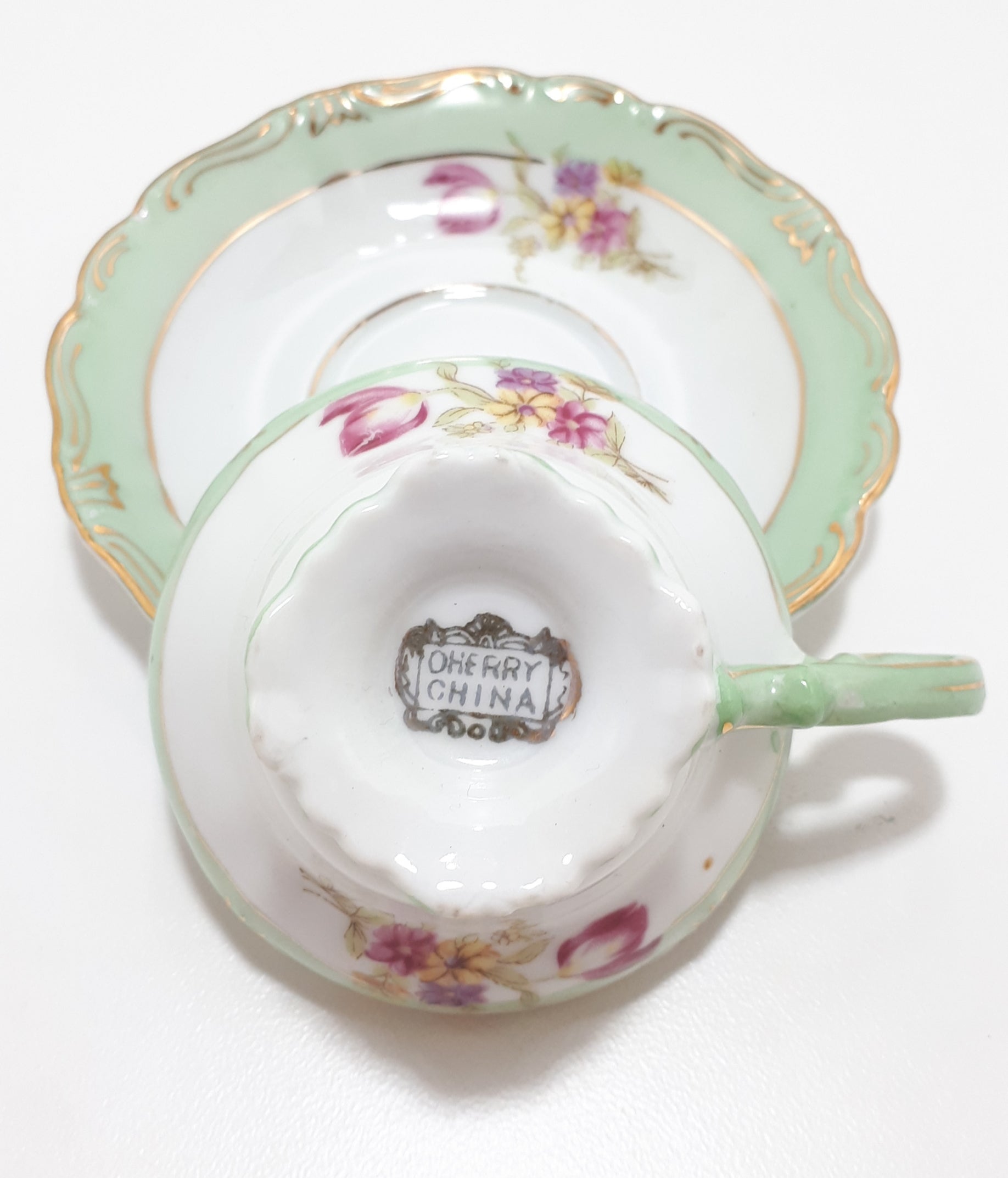 Antique (Pre 1921) Japanese Cherry China Fine Porcelain Demitasse Duo - Rare