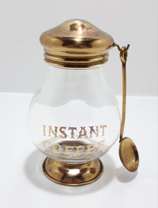 Glass Instant Coffee Jar On Pedestal Base With Screw On / Off Lid & Spoon