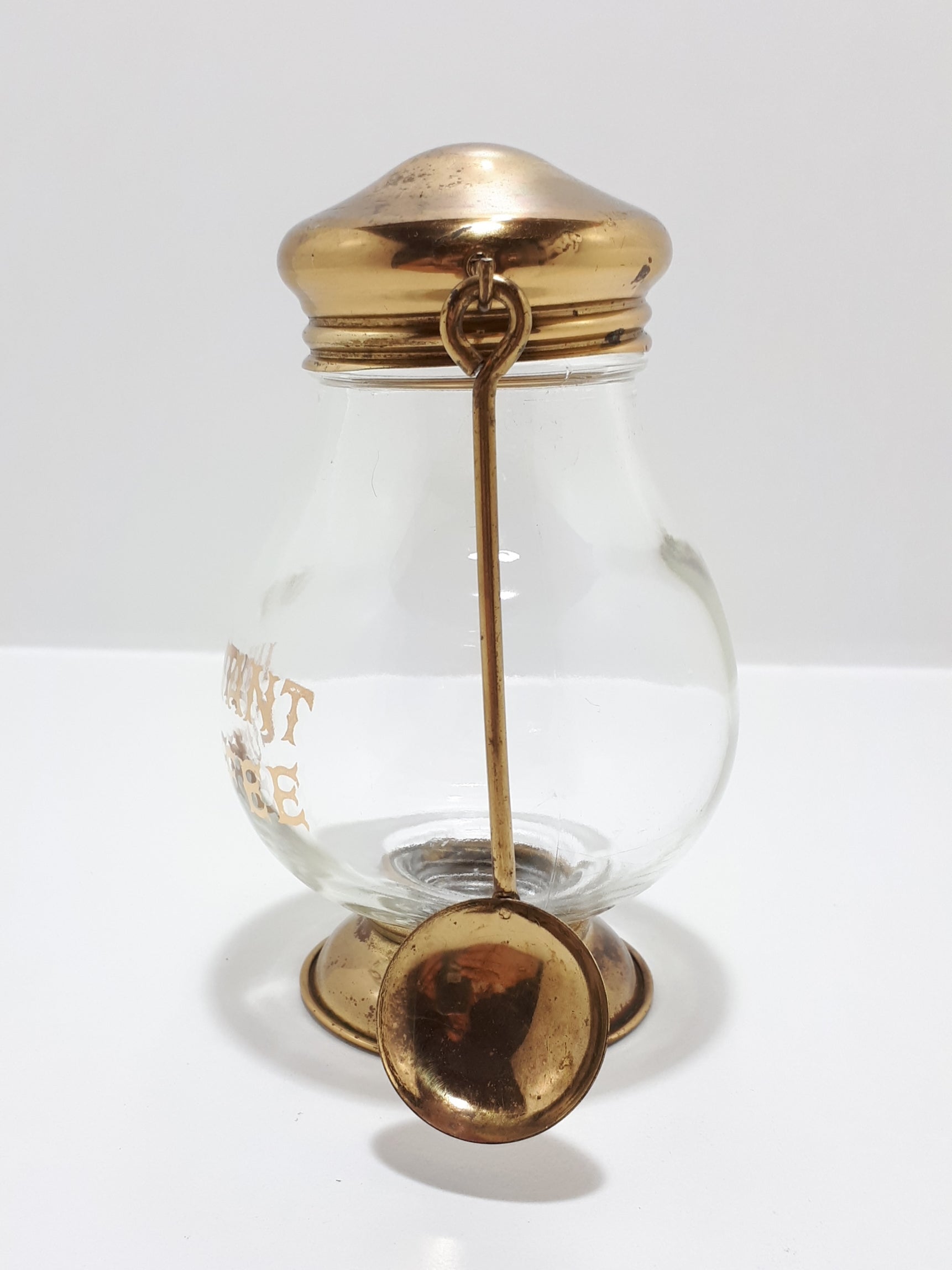 Glass Instant Coffee Jar On Pedestal Base With Screw On / Off Lid & Spoon