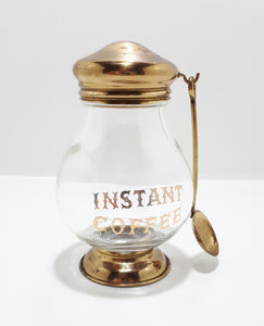 Glass Instant Coffee Jar On Pedestal Base With Screw On / Off Lid & Spoon