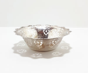 Small Silver Plated Etched & Pierced Pattern Vintage Bowl