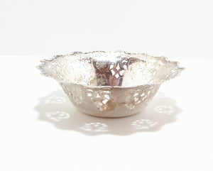 Small Silver Plated Etched & Pierced Pattern Vintage Bowl