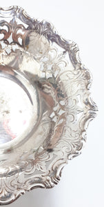 Small Silver Plated Etched & Pierced Pattern Vintage Bowl