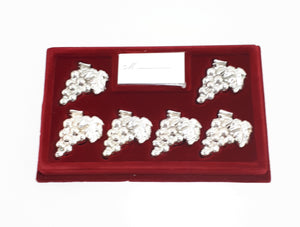 Vintage Complete Boxed Set Of 6 Silver Plated Place Card Holders – Grape Design