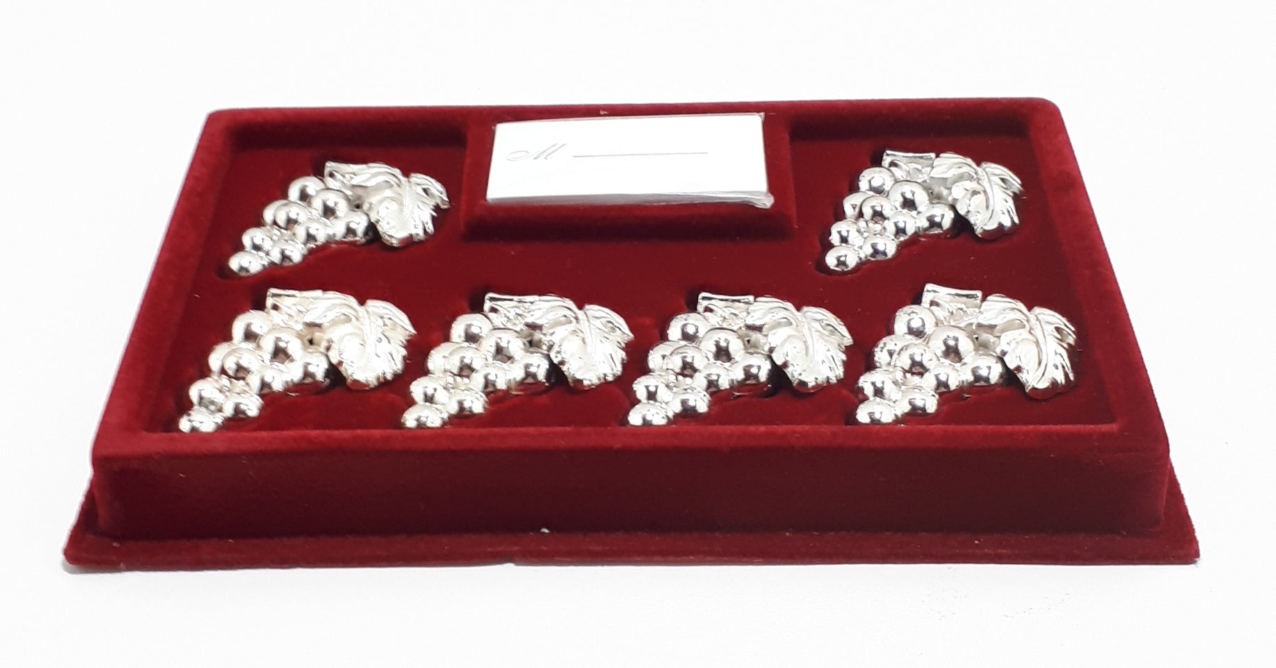 Vintage Complete Boxed Set Of 6 Silver Plated Place Card Holders – Grape Design