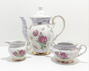 Japanese Lustre Ware Coffee Pot, Creamer & Double Handled Sugar Bowl