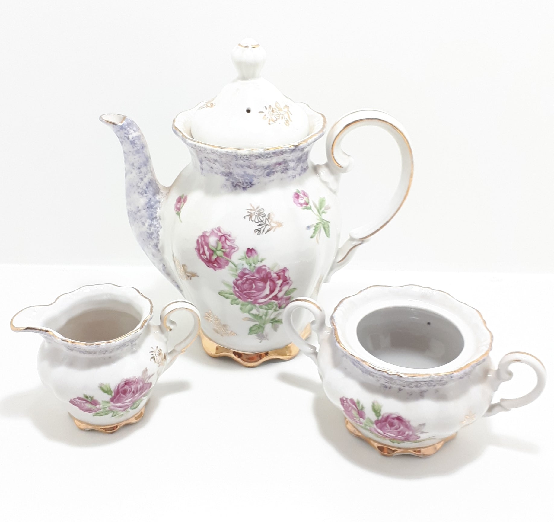 Japanese Lustre Ware Coffee Pot, Creamer & Double Handled Sugar Bowl