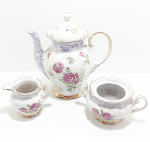 Japanese Lustre Ware Coffee Pot, Creamer & Double Handled Sugar Bowl