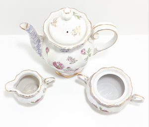 Japanese Lustre Ware Coffee Pot, Creamer & Double Handled Sugar Bowl