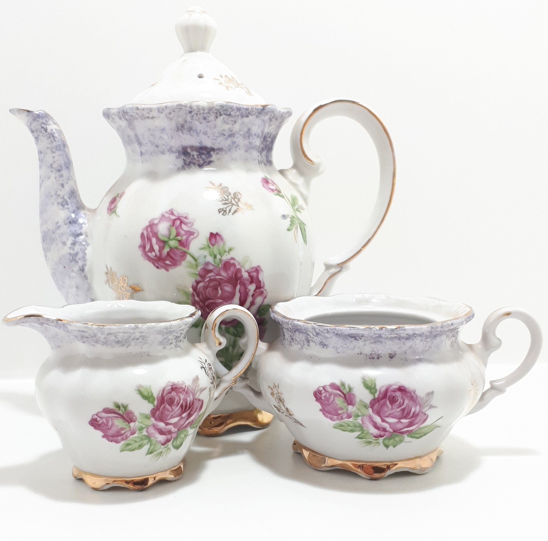 Japanese Lustre Ware Coffee Pot, Creamer & Double Handled Sugar Bowl