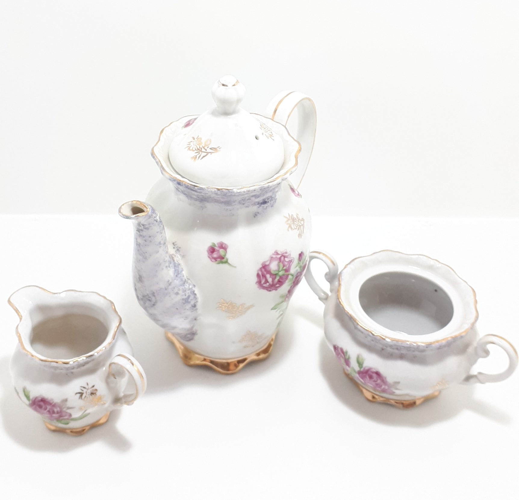 Japanese Lustre Ware Coffee Pot, Creamer & Double Handled Sugar Bowl