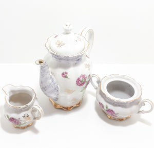 Japanese Lustre Ware Coffee Pot, Creamer & Double Handled Sugar Bowl