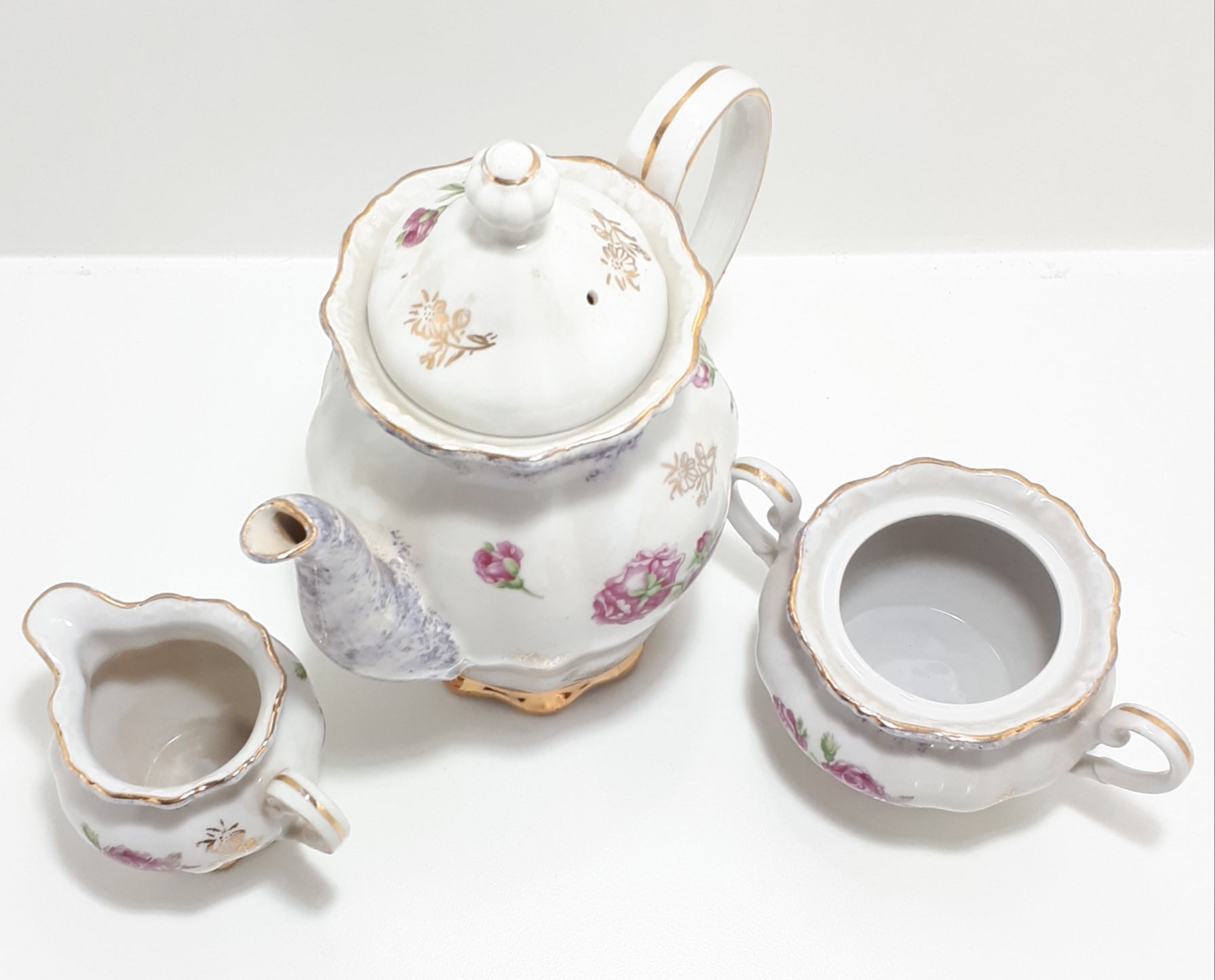Japanese Lustre Ware Coffee Pot, Creamer & Double Handled Sugar Bowl