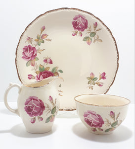 Royal Swan Cream Coloured With Rose Detail Biscuit Plate, Creamer & Open Sugar Bowl