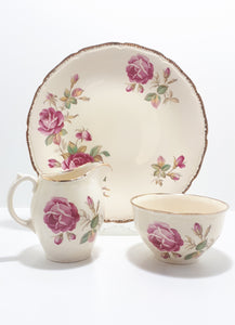 Royal Swan Cream Coloured With Rose Detail Biscuit Plate, Creamer & Open Sugar Bowl