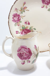 Royal Swan Cream Coloured With Rose Detail Biscuit Plate, Creamer & Open Sugar Bowl
