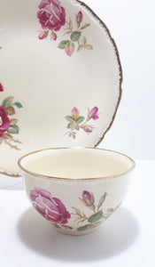 Royal Swan Cream Coloured With Rose Detail Biscuit Plate, Creamer & Open Sugar Bowl