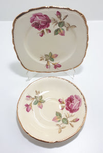 Royal Swan Cream Coloured With Rose Detail Saucer & Tea Plate