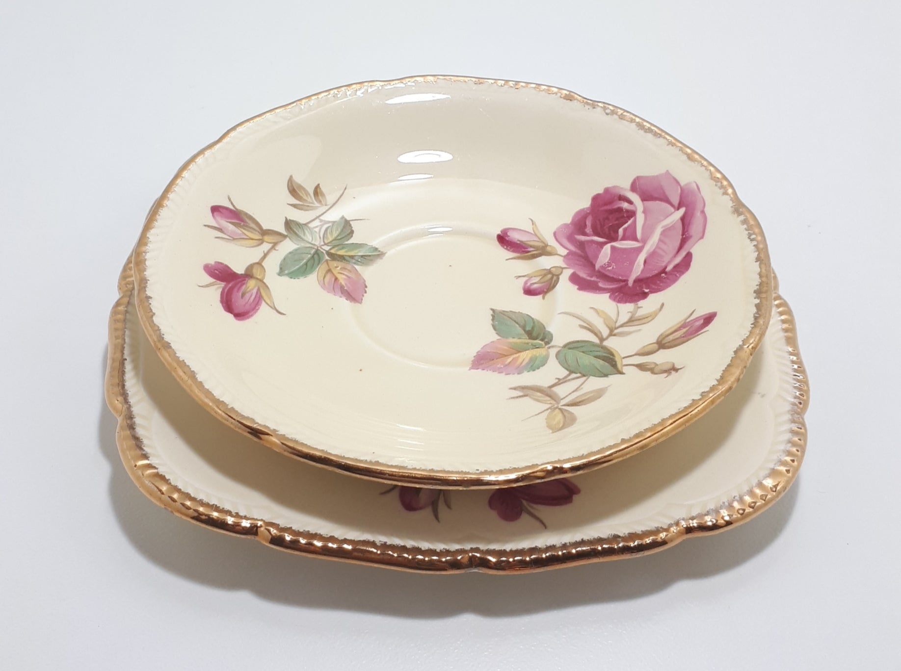 Royal Swan Cream Coloured With Rose Detail Saucer & Tea Plate