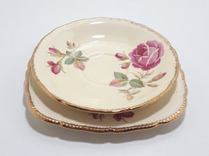 Royal Swan Cream Coloured With Rose Detail Saucer & Tea Plate