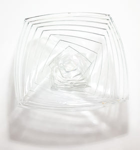 Large Vintage Clear Glass Centerpiece Pedestal Display Bowl With Graduated Deco Square Design