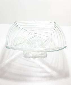 Large Vintage Clear Glass Centerpiece Pedestal Display Bowl With Graduated Deco Square Design