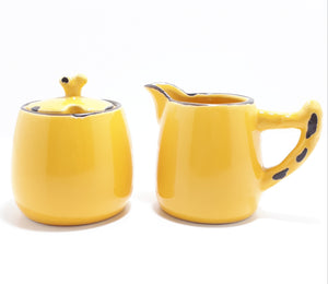 Golden Yellow Ceramic Lidded Sugar Bowl & Creamer – Enameled Look