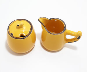 Golden Yellow Ceramic Lidded Sugar Bowl & Creamer – Enameled Look