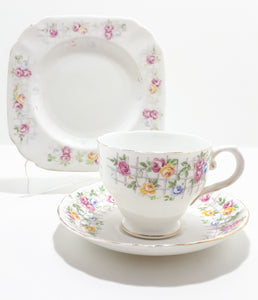 1940’s Tuscan Fine Bone China Tea Trio - Roses On Trellis C7903G