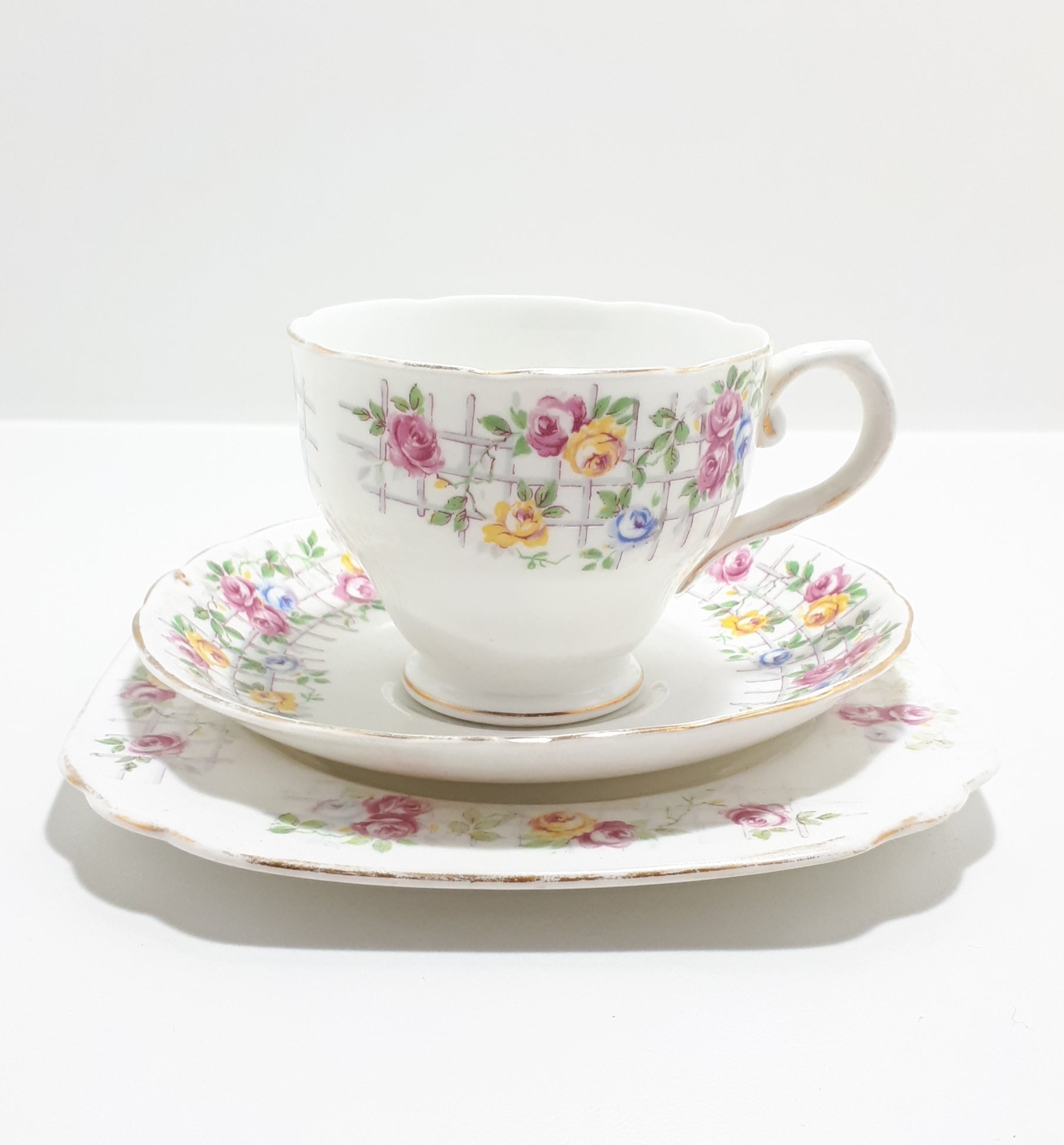 1940’s Tuscan Fine Bone China Tea Trio - Roses On Trellis C7903G
