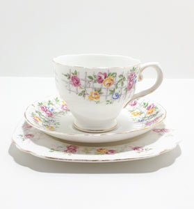 1940’s Tuscan Fine Bone China Tea Trio - Roses On Trellis C7903G