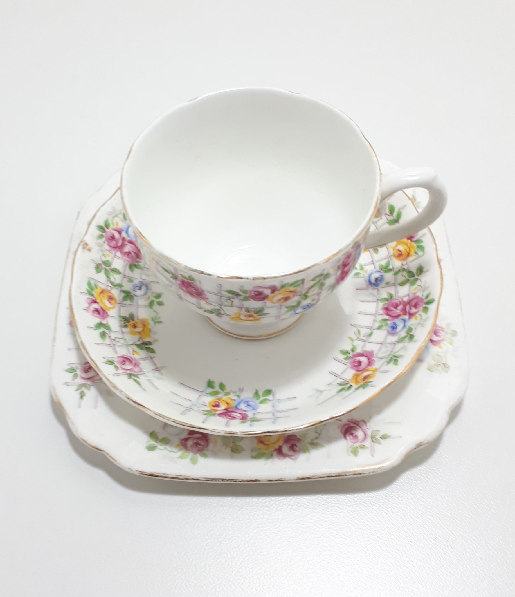 1940’s Tuscan Fine Bone China Tea Trio - Roses On Trellis C7903G