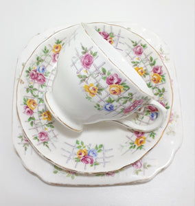 1940’s Tuscan Fine Bone China Tea Trio - Roses On Trellis C7903G
