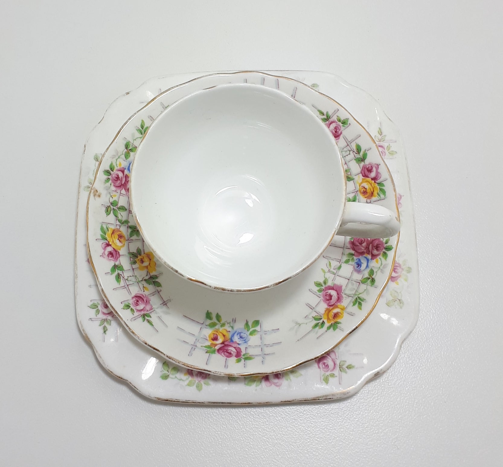 1940’s Tuscan Fine Bone China Tea Trio - Roses On Trellis C7903G