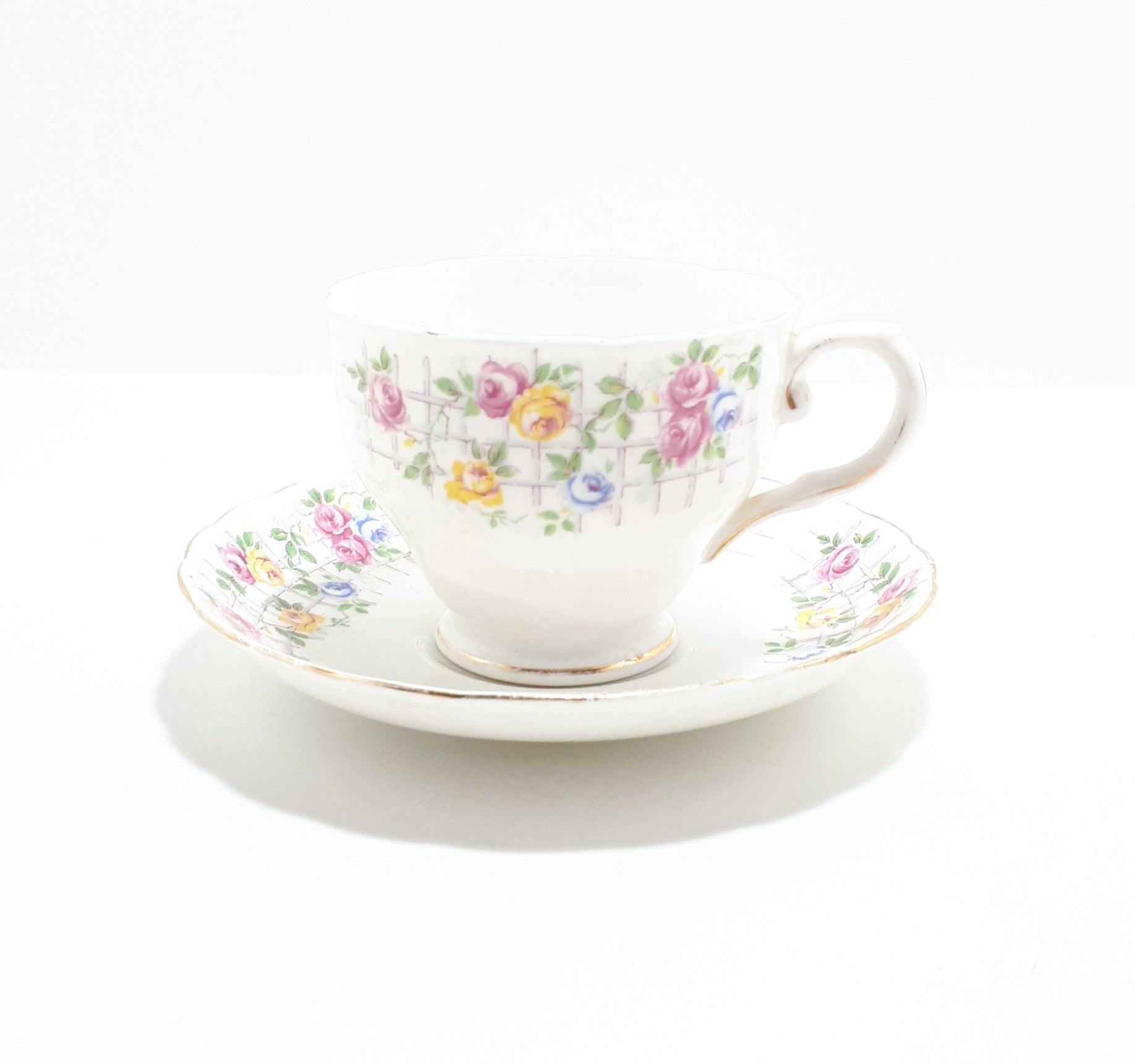 1940’s Tuscan Fine Bone China Tea Duo - Roses On Trellis C7903G