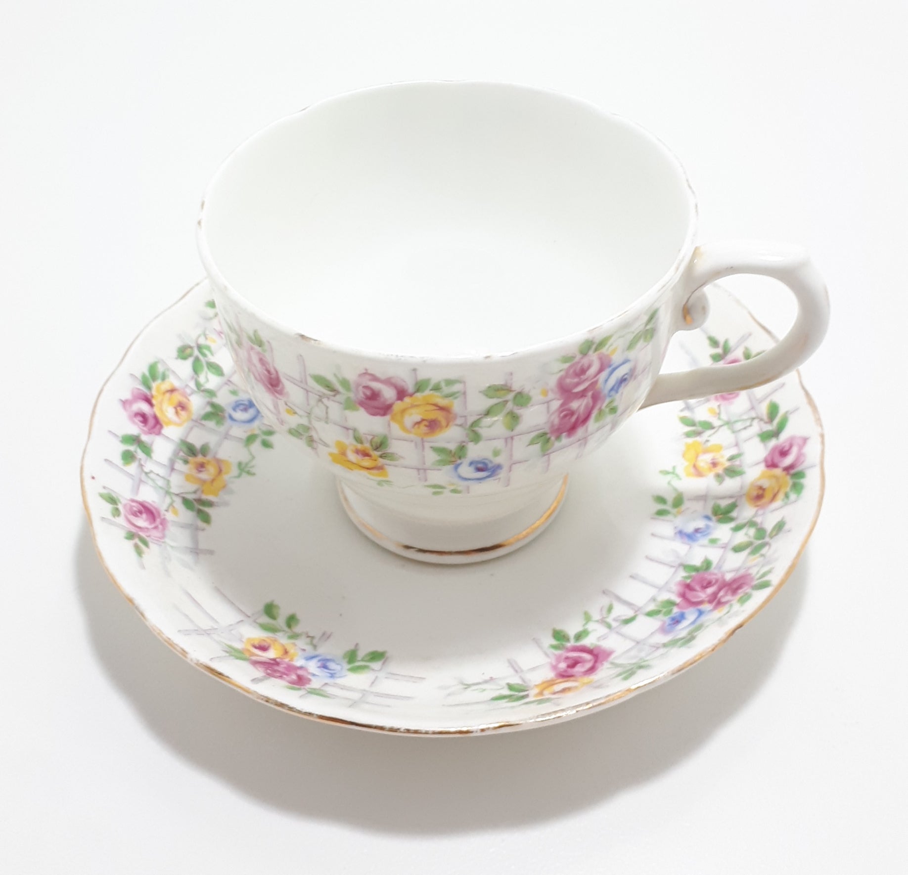 1940’s Tuscan Fine Bone China Tea Duo - Roses On Trellis C7903G