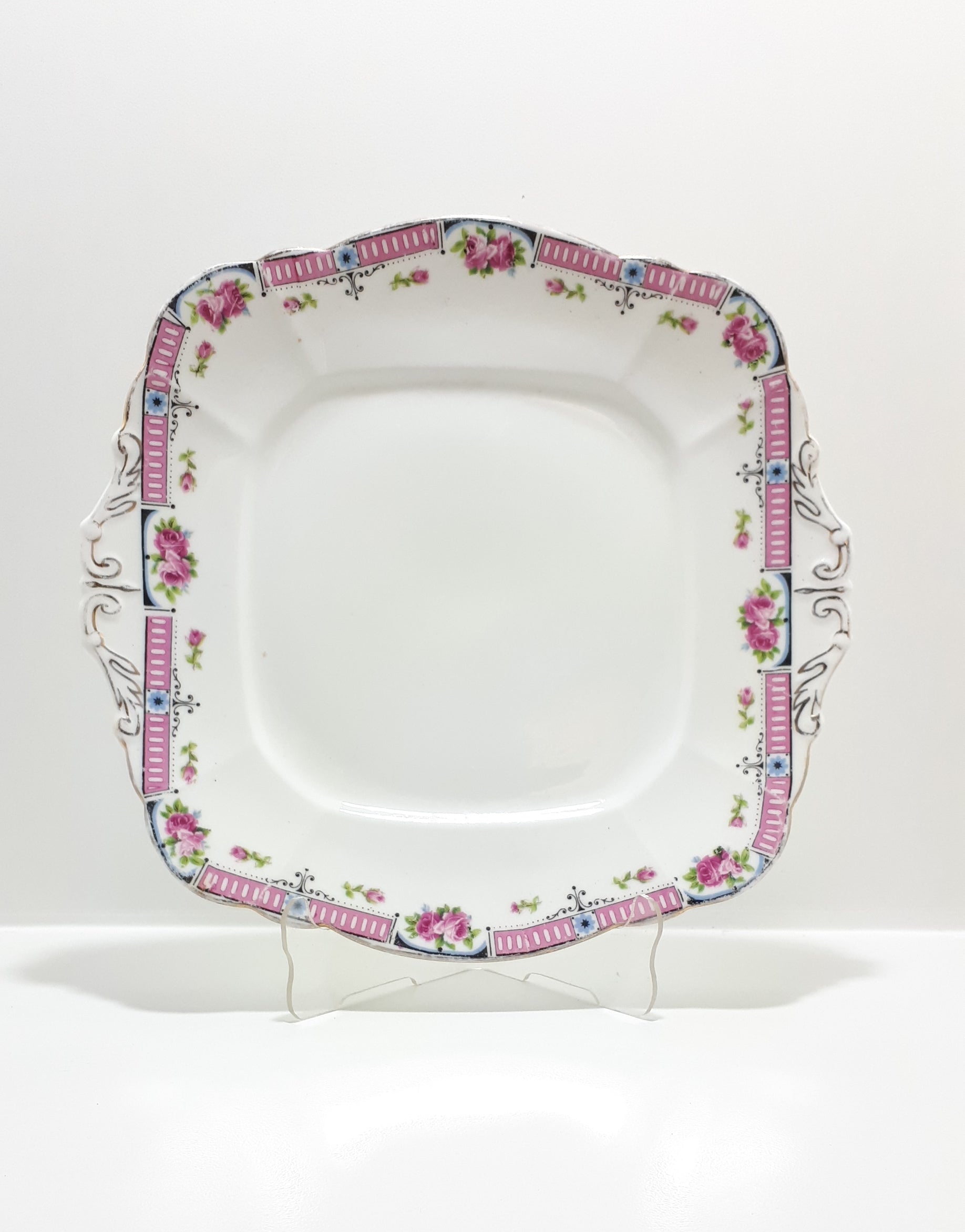 Paragon Fine Bone China Rare Antique (1920’s) Biscuit Plate With Pink Banded Floral Rim