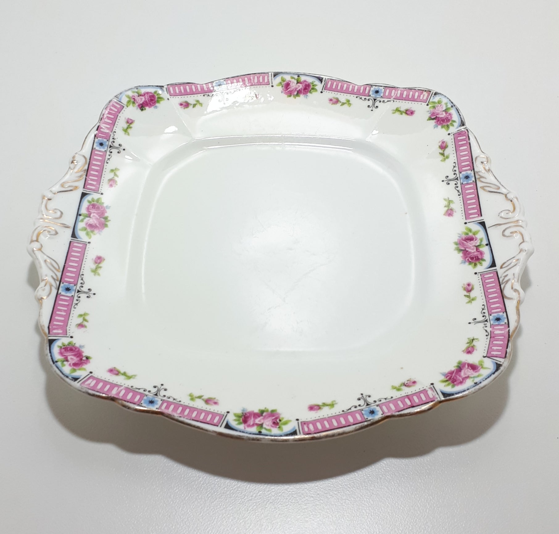 Paragon Fine Bone China Rare Antique (1920’s) Biscuit Plate With Pink Banded Floral Rim