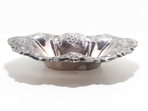 Embossed Oval Shaped Silver Plated Bowl – Flared & Scalloped Rim