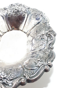 Embossed Oval Shaped Silver Plated Bowl – Flared & Scalloped Rim