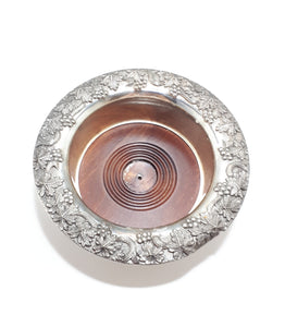 Solid & Heavy Silver Plated Embossed Bottle Coaster – Wood liner & Felt Base