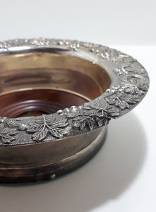 Solid & Heavy Silver Plated Embossed Bottle Coaster – Wood liner & Felt Base