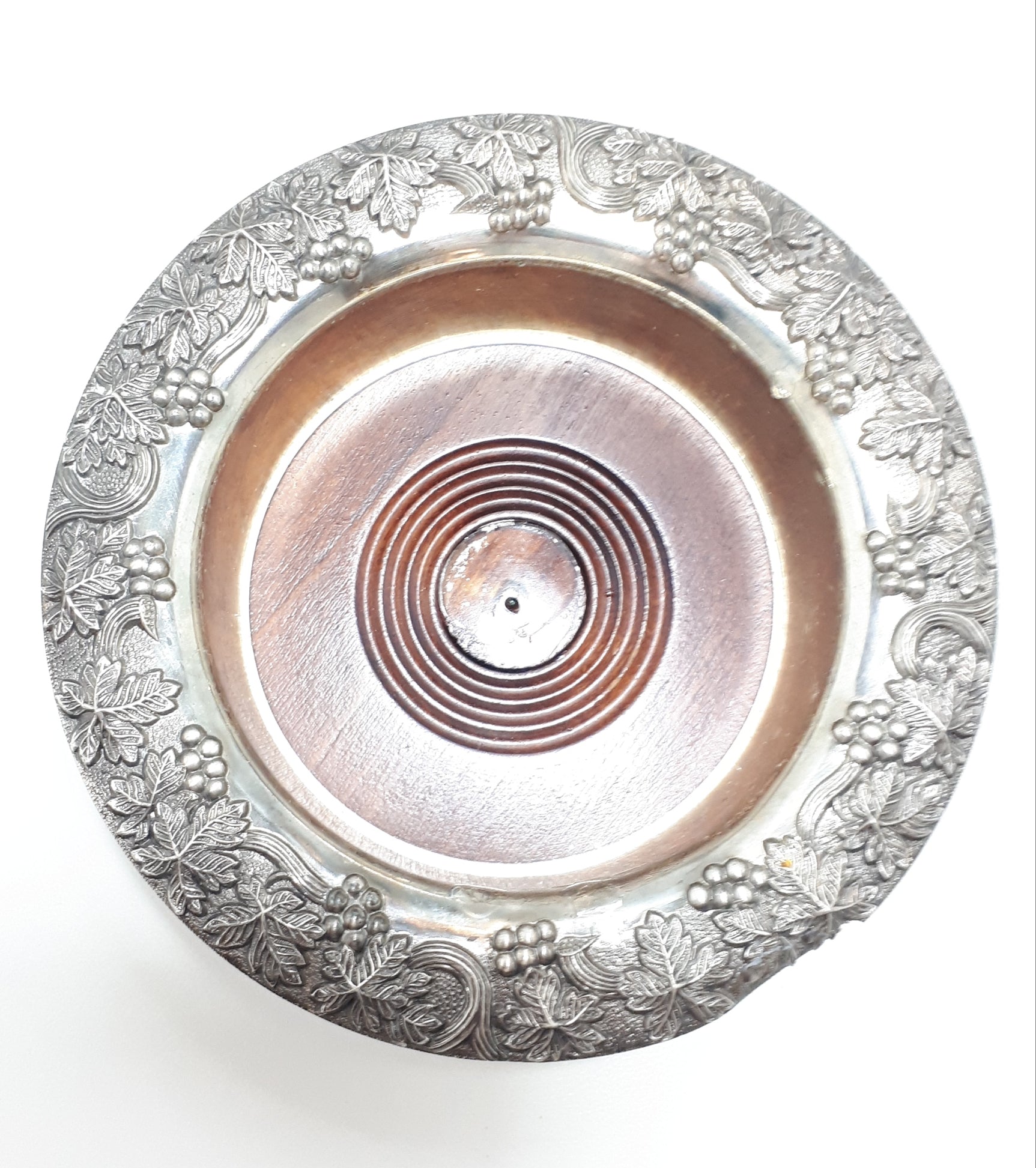 Solid & Heavy Silver Plated Embossed Bottle Coaster – Wood liner & Felt Base