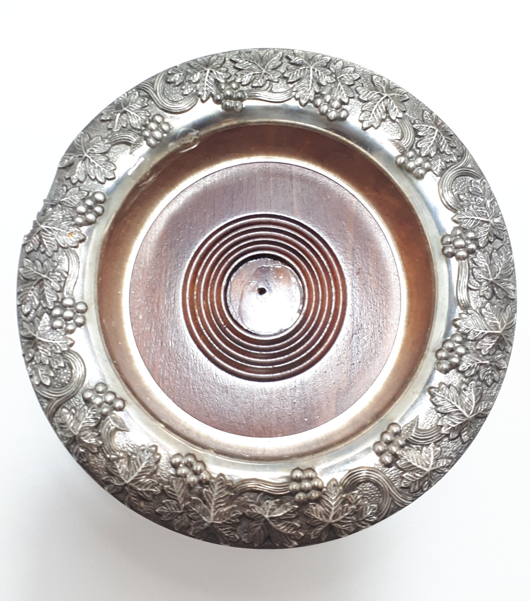 Solid & Heavy Silver Plated Embossed Bottle Coaster – Wood liner & Felt Base