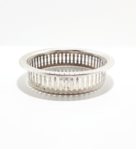 Pierced & Etched Silver Plated Bottle Coaster With Feather Pattern Rim