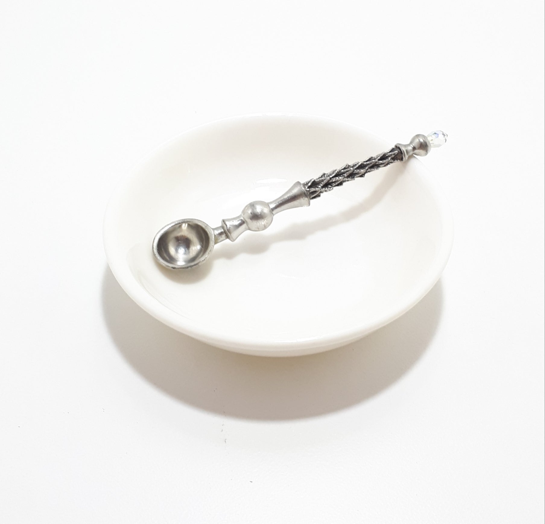 Classic White Fine Porcelain Relish / Dip Bowl With Condiment Spoon
